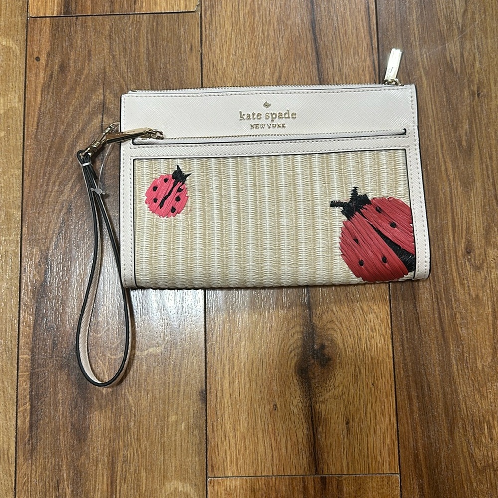 Kate Spade Dottie Embroidered Straw Wristlet